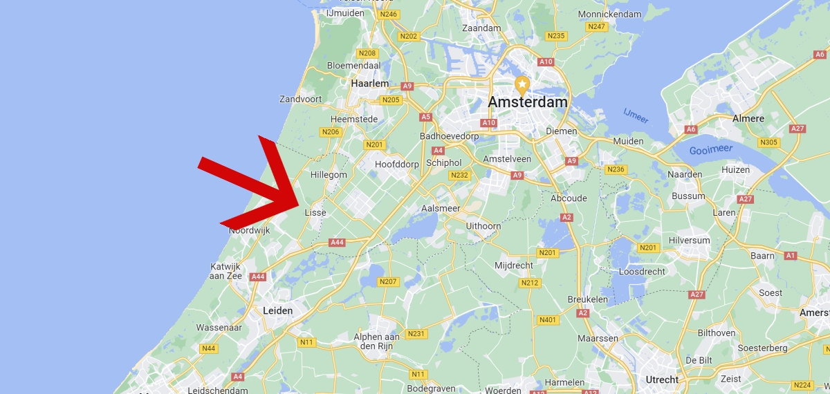 Mapa kde leží Keukenhof v Holandsku