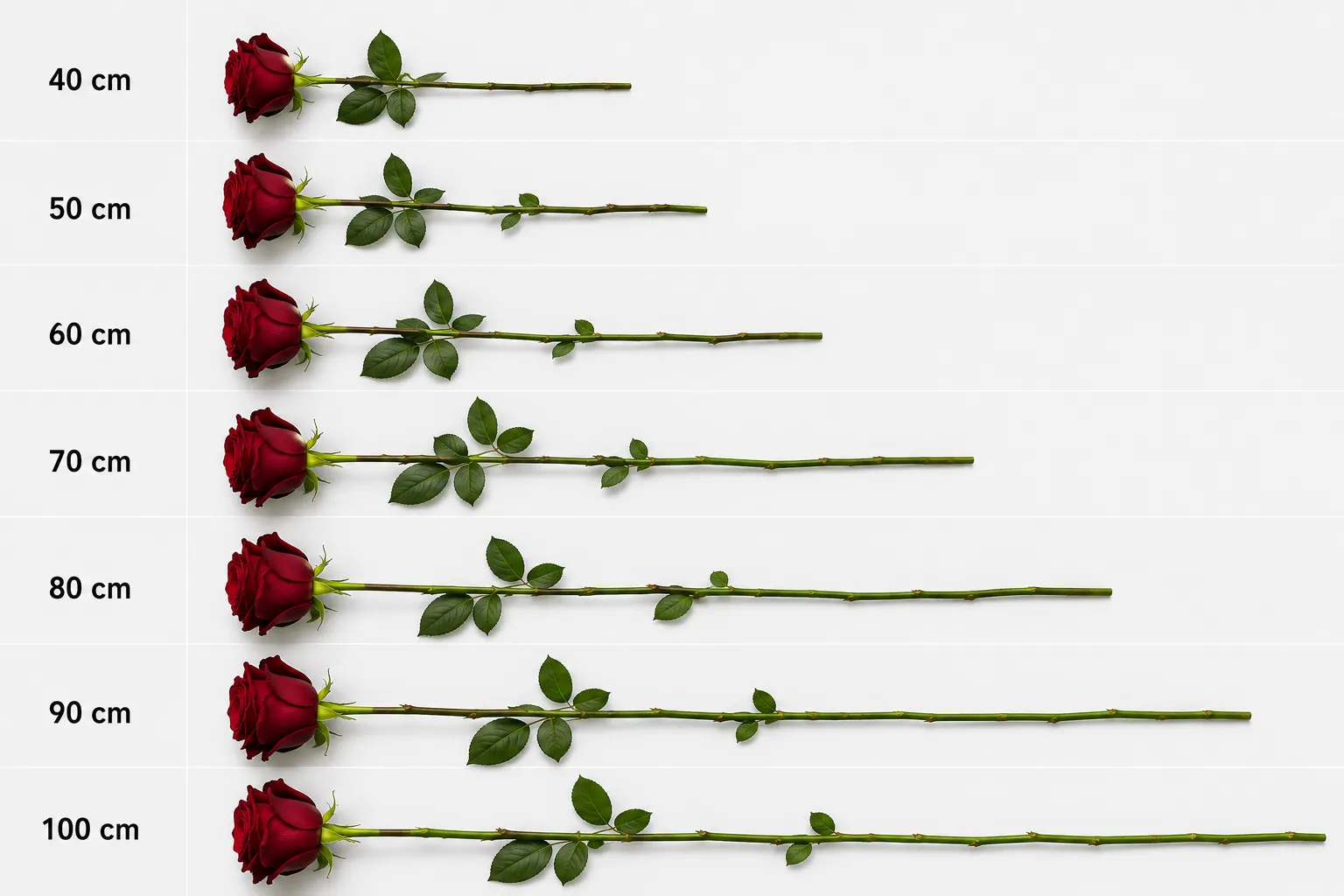 Jedna růže Ever Red – velikost a tvar květu