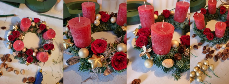 Připevnění dekorací na adventní věnec