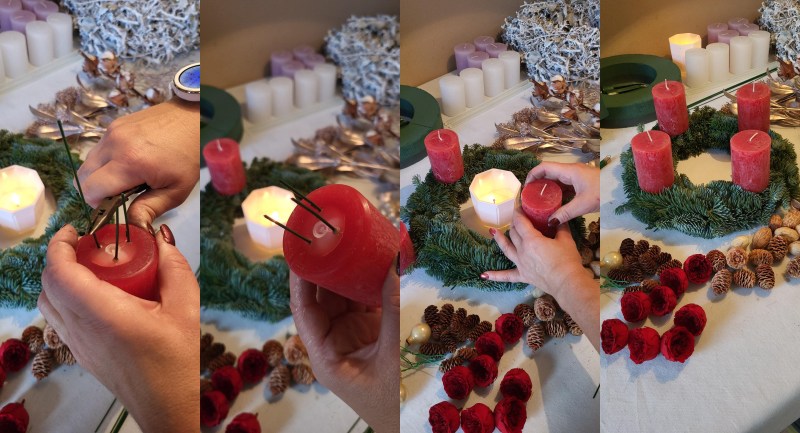 Připevnění svíček na adventní věnec