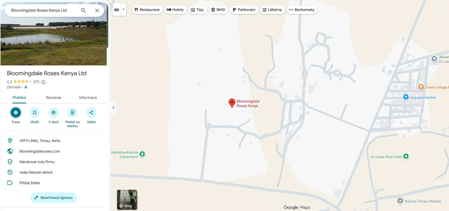 Bloomingdale Roses Kenya Ltd v Timau na Google Maps, hodnocení 4,2 z 5 z 27 recenzí