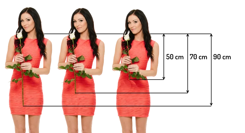 Srovnání růží o délce 90 cm, 70 cm a 50 cm