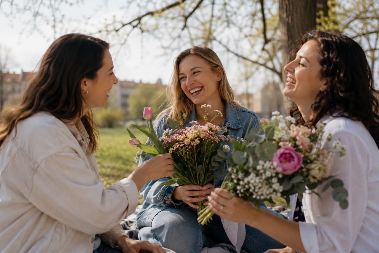Jarní kytice tulipánů a růží jako dárek k MDŽ