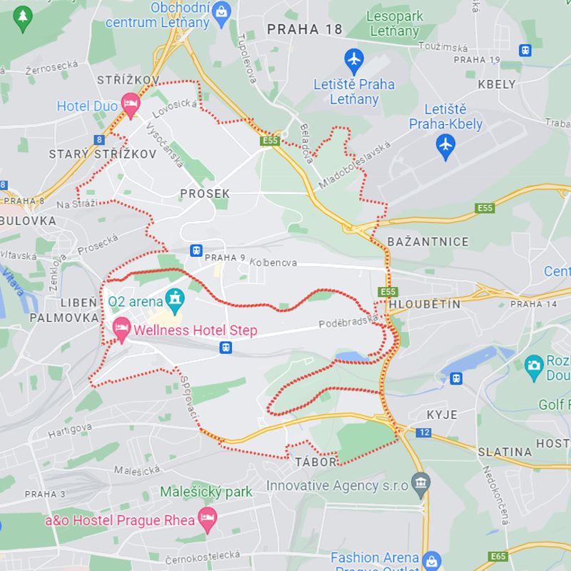 Mapa rozvozu květin v Praze 9