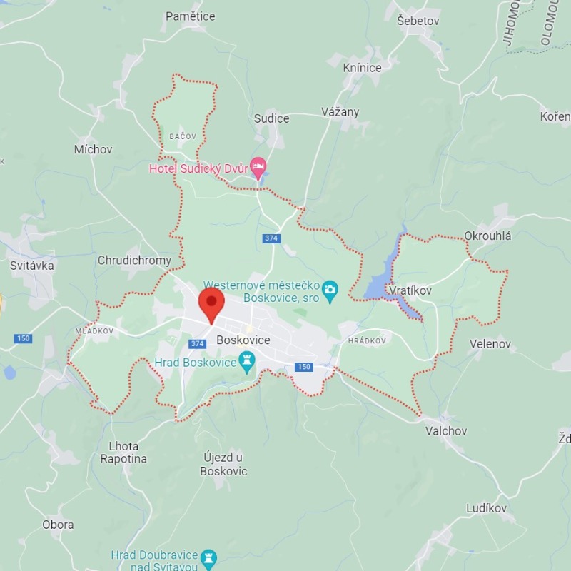 Mapa rozvozu květin v Boskovicích