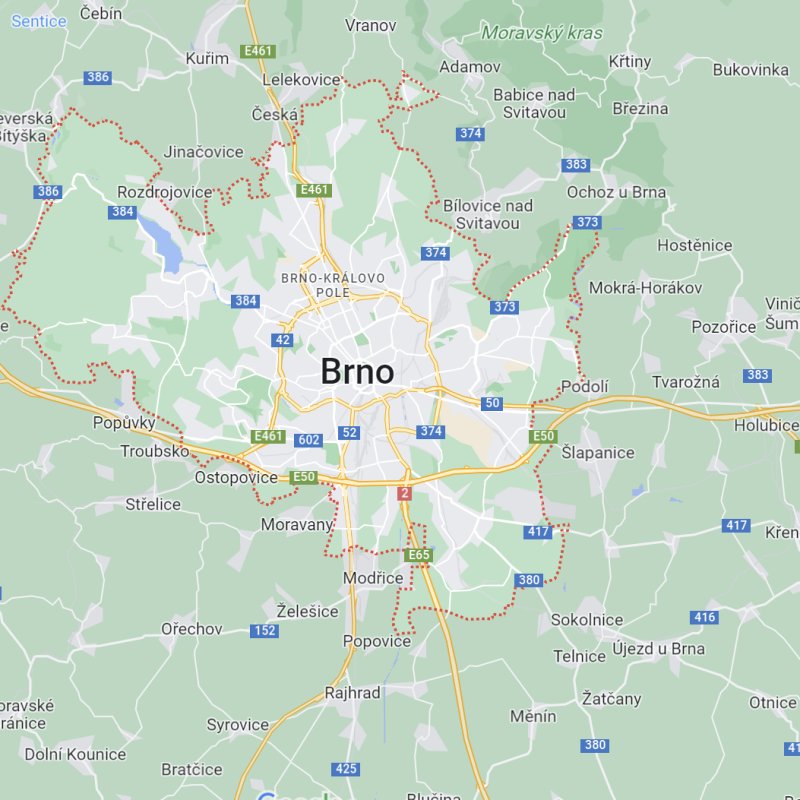 Mapa rozvozu květin v Brně