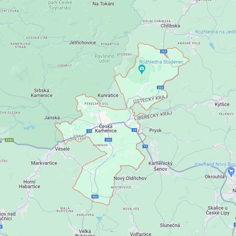 Mapa rozvozu květin v České Kamenici