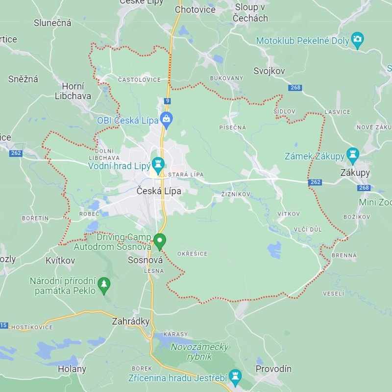 Mapa rozvozu květin v České Lípě
