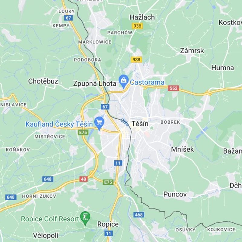 Mapa rozvozu květin v Českém Těšíně