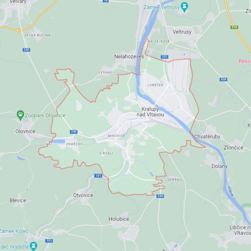 Mapa rozvozu květin v Kralupech nad Vltavou