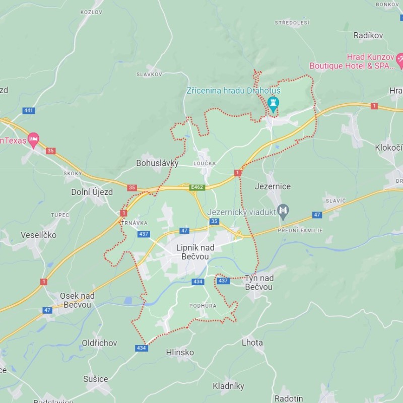 Mapa pro doručení květin do Lipníku nad Bečvou