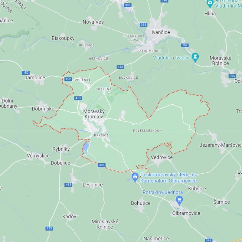 Mapa rozvozu květin v Moravském Krumlově