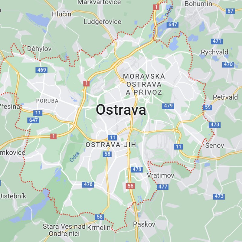 mapa rozvozu květin v Ostravě