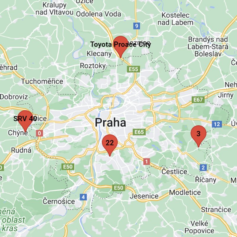 Poloha kurýrů v Praze 17 při rozvozu