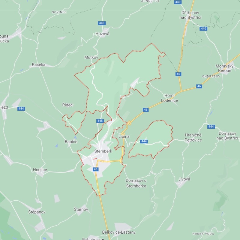 Mapa rozvozu květin v Šternberku