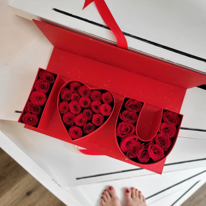 Červená krabička I Love You - romantický dárek k Valentýnu