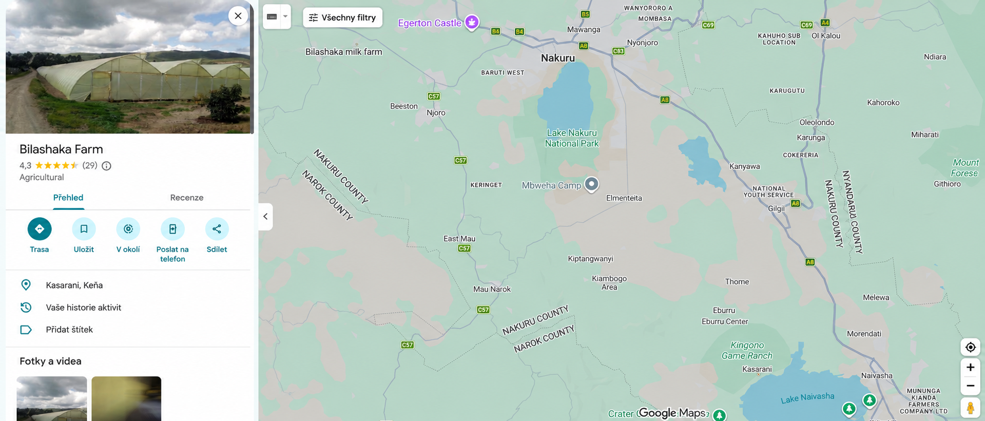 Bilashaka Farm u jezera Naivasha na Google Maps, hodnocení 4,3 z 5 z 29 recenzí