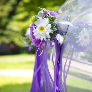 Svatební květiny na auto z gerbery
