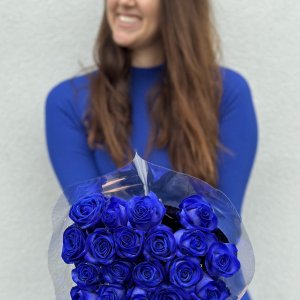 Kytice 26 kusů modrých růží 60cm