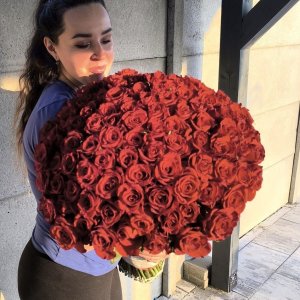 Kytice 100 luxusních růží Ever Red 50cm