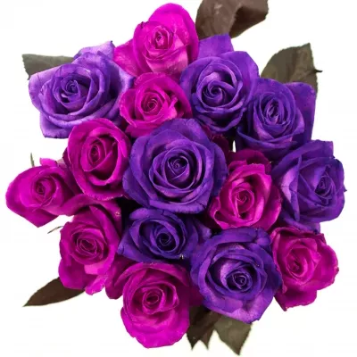 Jednodruhová kytice 15 vícebarevných růží ABDERA 70 cm