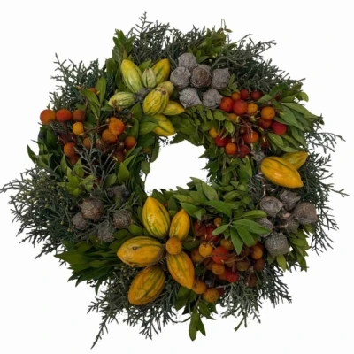 ADVENTNÍ VĚNEC na dveře listy a plody (16145-12)