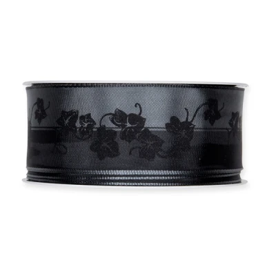 Crepová stuha s potiskem břečťanu a drátěným okrajem