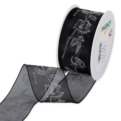 Crepová stuha s potiskem břečťanu a drátěným okrajem