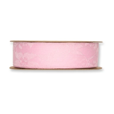 Dekorační stuha s krajkou růžová 25mm x 8m