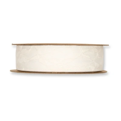 Dekorační stuha s krajkou krémová 25mm x 8m