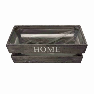 Dřevěná bedýnka Home šedá  32 cm x 14 cm x 12 cm