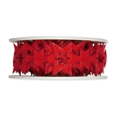 Filcová stuha s hvězdami červená 25mm x 2m