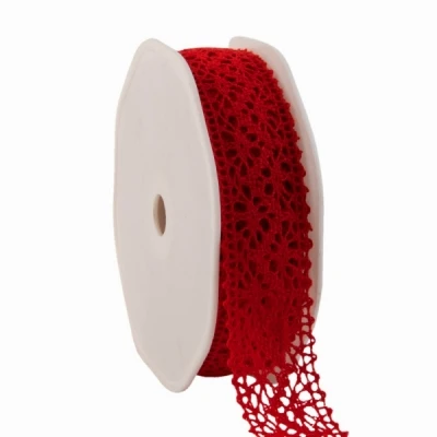 Bavlněná háčkovaná stuha 22 mm x 10 m červená 