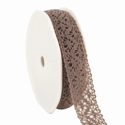 Bavlněná háčkovaná stuha 22 mm x 10 m šedohnědá