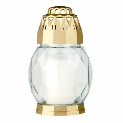 Hřbitovní lucerna skleněná Diamant zlatá 24 hod (výška 180 mm, šířka 110 mm)