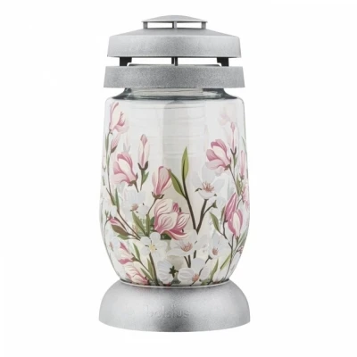 Hřbitovní lucerna skleněná Magnólie stříbrná 36 hod (výška 235 mm, šířka 110 mm)