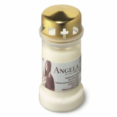 Hřbitovní svíčka s víčkem ANGELA bílá 50 hod (výška 133mm, šířka 67mm)