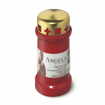 Hřbitovní svíčka s víčkem ANGELA červená 50 hod (výška 133mm, šířka 67mm)