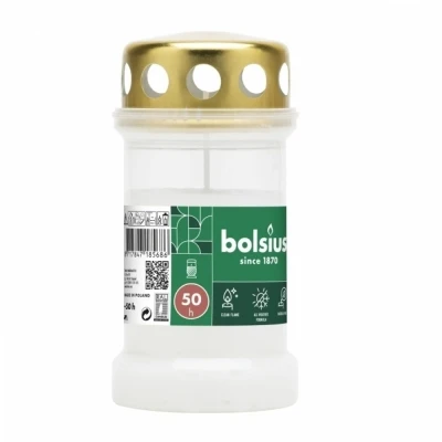 Hřbitovní svíčka s víčkem BOLSIUS bílá 50 hod (výška 133 mm, šířka 67 mm)