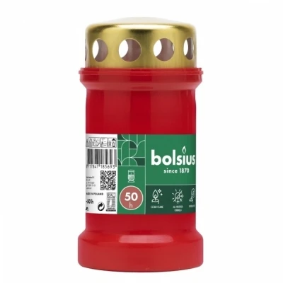 Hřbitovní svíčka s víčkem BOLSIUS červená 50 hod (výška 133 mm, šířka 67 mm)