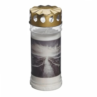 Hřbitovní svíčka s víčkem Hory 120 hod (výška 165 mm, šířka 75 mm)