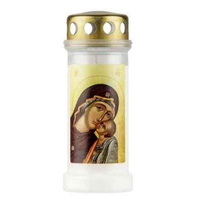 Hřbitovní svíčka s víčkem Marie s dítětem 70 hod (výška 173 mm, šířka 67 mm)