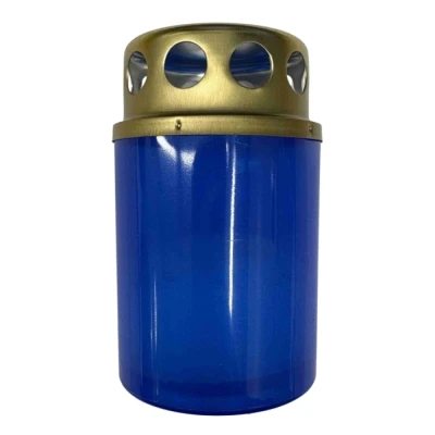 Hřbitovní svíčka s víčkem modrá 15 hod (výška 85 mm, šířka 50 mm)