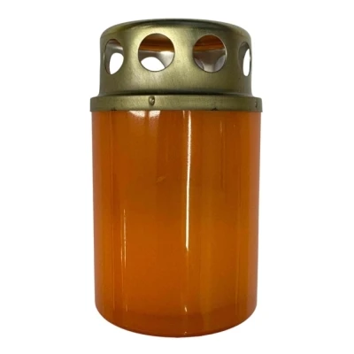 Hřbitovní svíčka s víčkem oranžová 15 hod (výška 85 mm, šířka 50 mm)