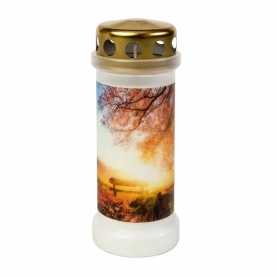 Hřbitovní svíčka s víčkem podzim 70 hod (výška 173 mm, šířka 67 mm)