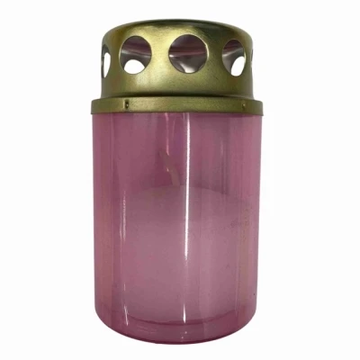 Hřbitovní svíčka s víčkem růžová 15 hod (výška 85 mm, šířka 50 mm)