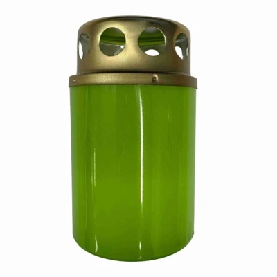 Hřbitovní svíčka s víčkem zelená 15 hod (výška 85 mm, šířka 50 mm)