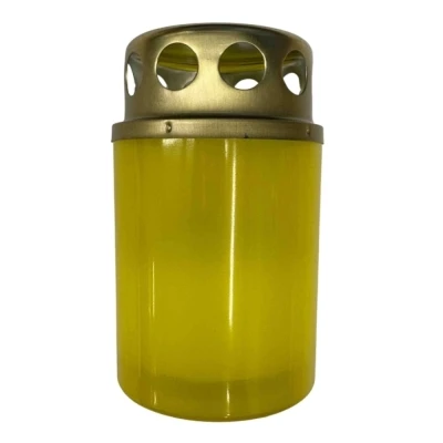 Hřbitovní svíčka s víčkem žlutá 15 hod (výška 85 mm, šířka 50 mm)