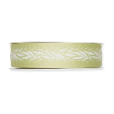 Žakárová stuha s listy zelená 25mm x 15m