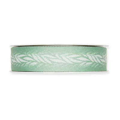Žakárová stuha s listy zelená 25mm x 15m